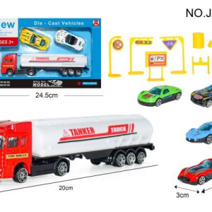 合金油罐车载2只合金车+路标12PCS（滑行） - 图片 1