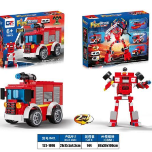 益智消防积木双回力Q版变形泡沫消防车（119PCS）4款混装 - 图片 1