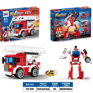 益智消防积木双回力Q版变形云梯消防车（113PCS）4款混装 - 图片 1