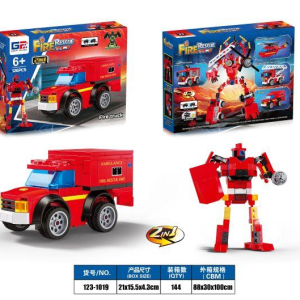 益智消防积木双回力Q版变形皮卡车（126PCS）4款混装 - 图片 1