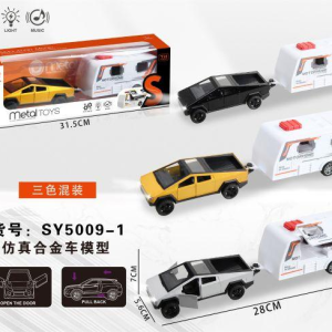 合金回力车 特斯拉拖房车 2开门 - 图片 1